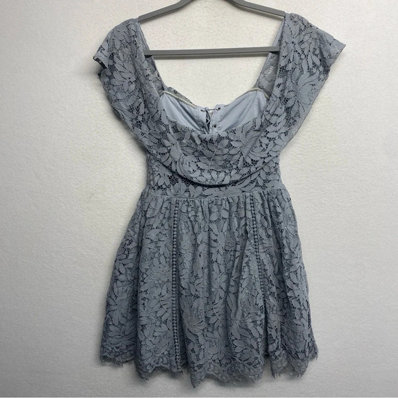 Tobi Lace Sheer Corset Front Off Shoulder Mini Dress M Blue - Picture 3 of 8